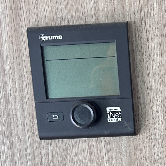 Truma CP Plus iNet-ready control panel mounted in an RV, photographed during a service call in Las Vegas